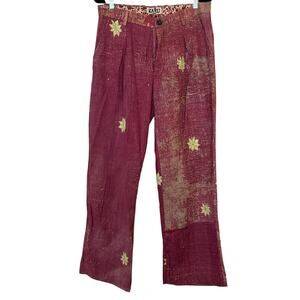 Handmade pink printed and embroidered pant